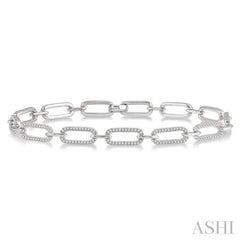 1 Ctw Round Cut Diamond Paperclip Bracelet in 14K White Gold