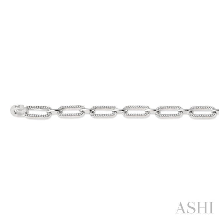 1 Ctw Round Cut Diamond Paperclip Bracelet in 14K White Gold