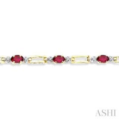 5x3 MM Oval Cut Ruby and 1/10 Ctw Round Cut Diamond Precious Bracelet in 10K Yellow Gold