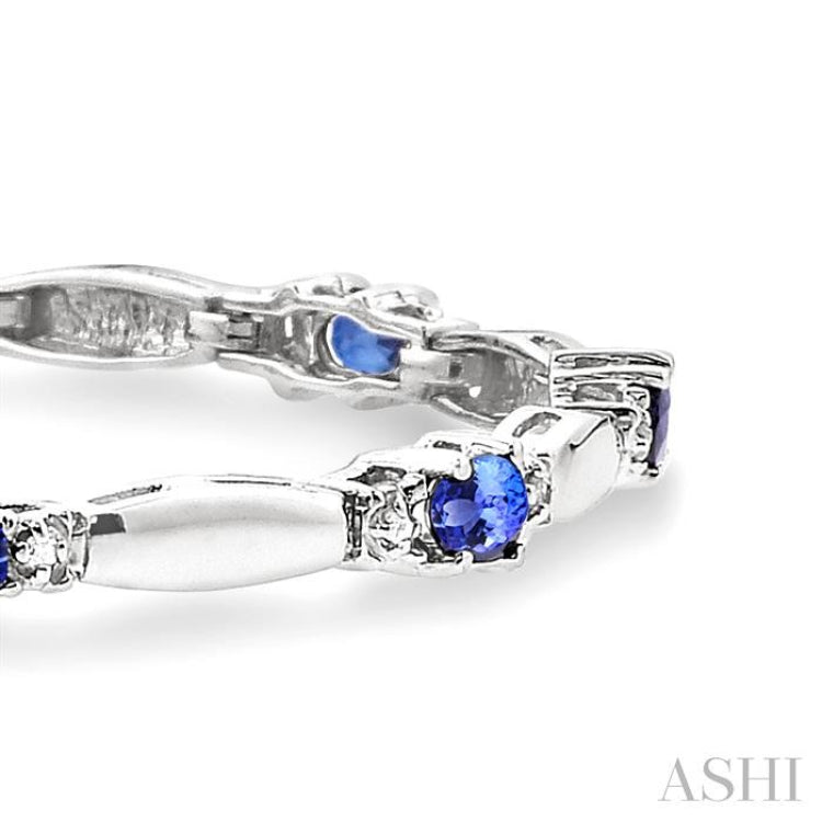 5x3 MM Oval Cut Tanzanite and 1/10 Ctw Bar and Oval Mount Round Cut Diamond Precious Bracelet in 10K White Gold