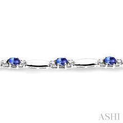 5x3 MM Oval Cut Tanzanite and 1/10 Ctw Bar and Oval Mount Round Cut Diamond Precious Bracelet in 10K White Gold