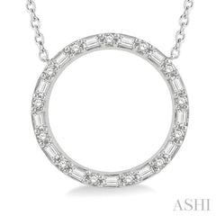 1/2 Ctw Circle Baguette and Round Cut Diamond Pendant With Chain in 14K White Gold