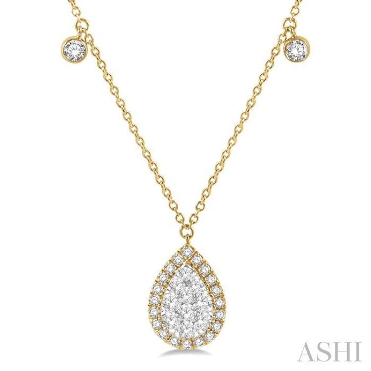 3/4 Ctw Pear Shape Lovebright Round Cut Diamond Necklace in 14K Yellow and White Gold