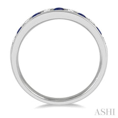 2.3 MM Sapphire and 1/4 Ctw Round Cut Diamond Precious Wedding Band in 14K White Gold