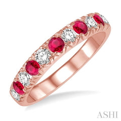 2.6 MM Ruby and 3/8 Ctw Round Cut Diamond Precious Wedding Band in 14K rose Gold