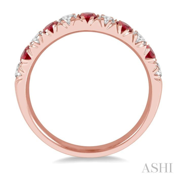 2.6 MM Ruby and 3/8 Ctw Round Cut Diamond Precious Wedding Band in 14K rose Gold