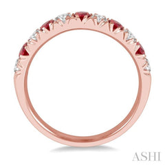 2.6 MM Ruby and 3/8 Ctw Round Cut Diamond Precious Wedding Band in 14K rose Gold