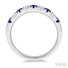 2.6 MM Sapphire and 3/8 Ctw Round Cut Diamond Precious Wedding Band in 14K White Gold