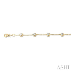 1 Ctw Circular Mount Round Cut Diamond Station Bracelet in 14K Yellow Gold