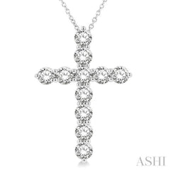 3 Ctw Round Cut Diamond Cross Pendant in 14K White Gold with Chain