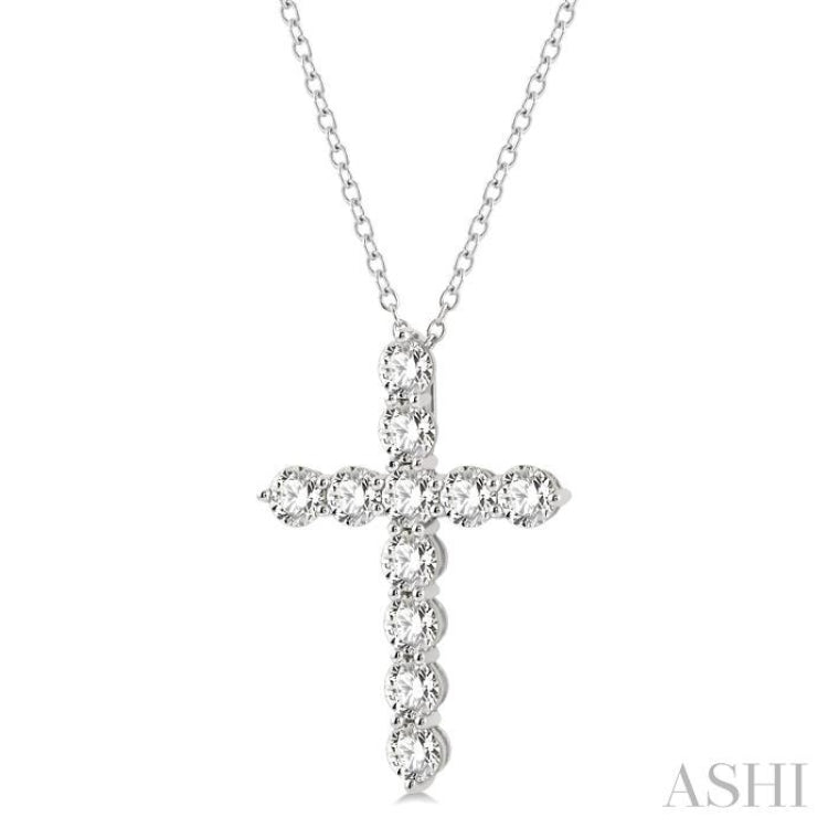 4 Ctw Round Cut Diamond Cross Pendant in 14K White Gold with Chain