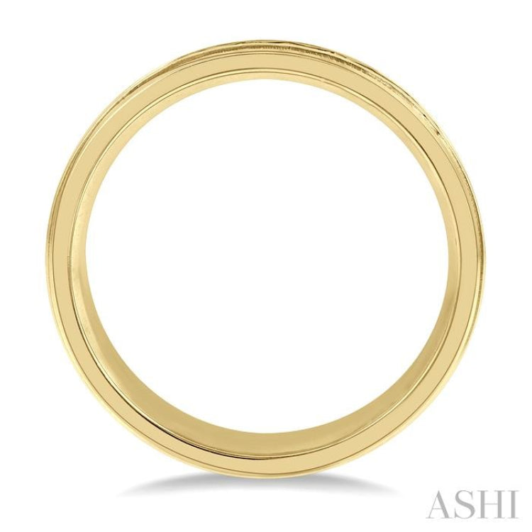 1/2 Ctw Parallel Milgrain & Niched Center Round Cut Diamond Men's Wedding Band in 14K Yellow Gold