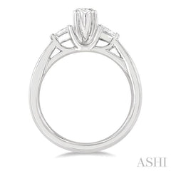 3/4 Ctw Tri-Mount Diamond Engagement Ring With 1/2 Ctw Marquise Cut Center Stone in 14K White Gold