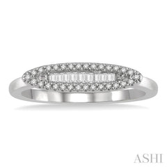 1/5 Ctw Pod Center Baguette and Round Cut Diamond Stackable Petite Fashion Ring in 10K White Gold