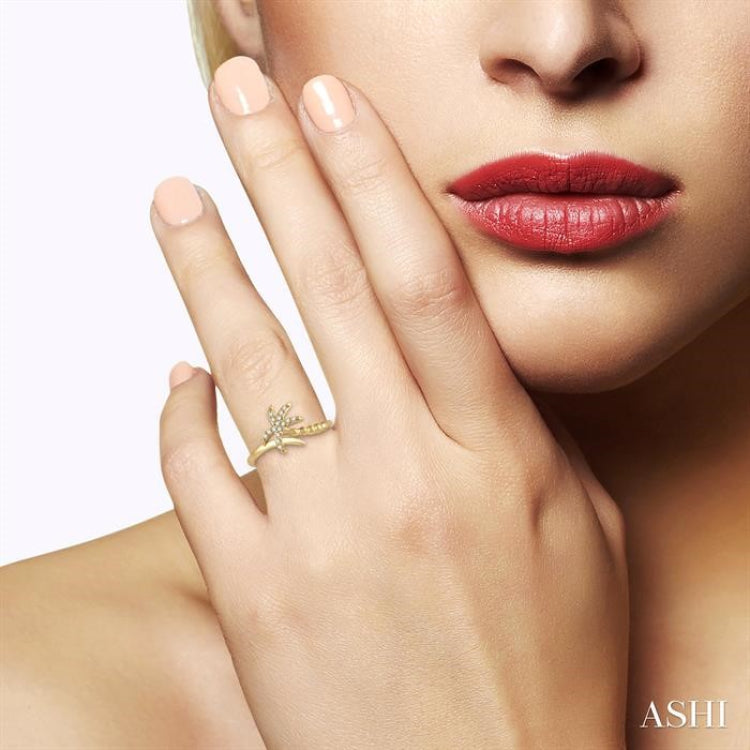 1/10 Ctw Palm Tree Round Cut Bead Bijoux Diamond Petite Fashion Ring in 10K Yellow Gold