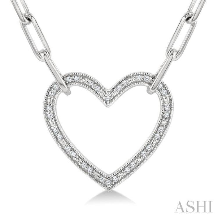 1/10 Ctw Round Cut Diamond Heart Pendant With Paperclip Chain in Sterling Silver
