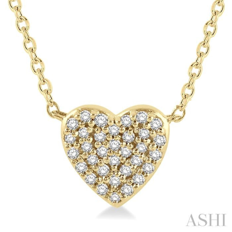 1/8 Ctw Heart Charm Round Cut Diamond Petite Pendant With Chain in 10K Yellow Gold