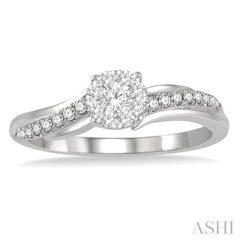 1/3 Ctw Circular Mount Slanting Round Cut Diamond Lovebright Engagement Ring in 14K White Gold