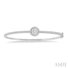 1 Ctw Circular Lovebright Round Cut Diamond Stackable Bangle in 14K White Gold