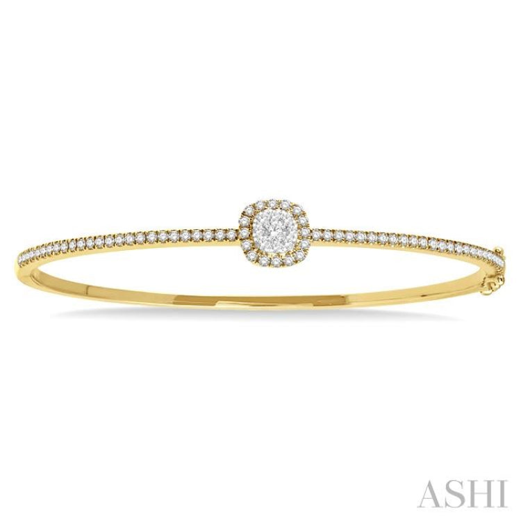 1 Ctw Cushion Shape Lovebright Round Cut Diamond Stackable Bangle in 14K Yellow and White Gold