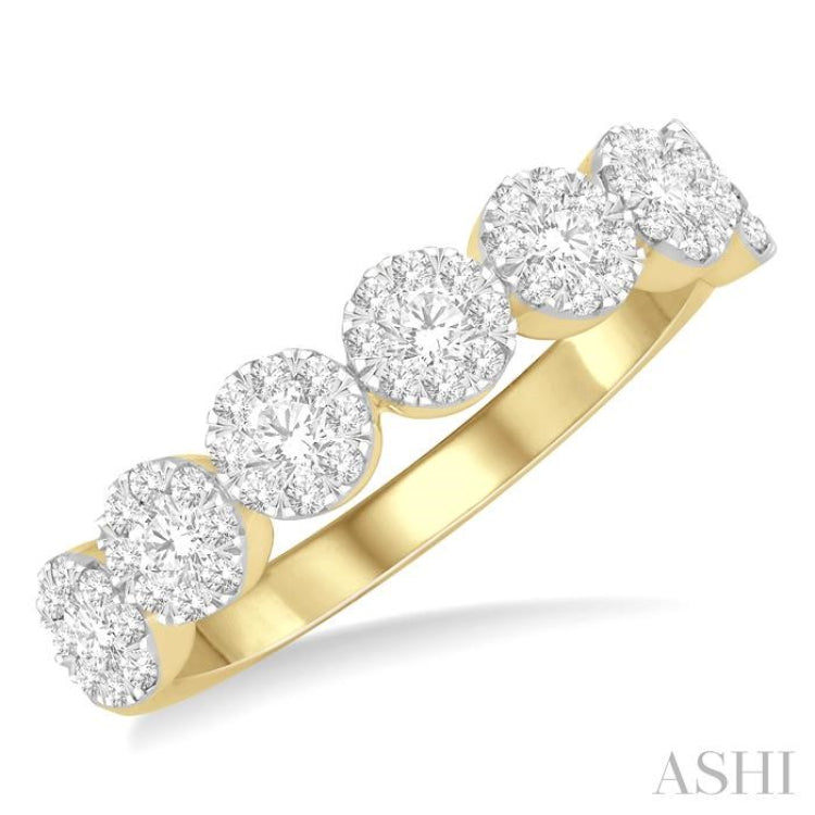 1/2 Ctw Jointed Circular Mount Lovebright round Cut Diamond Band in 14K Yellow and White Gold