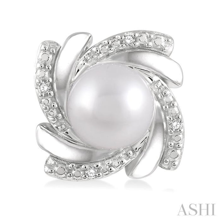 6x6 MM Round Shape Cultured Pearls and 1/50 Ctw Swirl Round Cut Diamond Earring in Sterling Silver