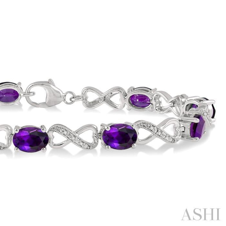 7x5 MM Oval Cut Amethyst and 1/10 Ctw Round Cut Diamond Semi-Precious Infinity Bracelet in Sterling Silver