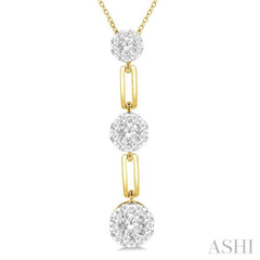 1/2 Ctw Lovebright Round Cut Diamond Paperclip Link Pendant With Chain in 14K Yellow and White Gold