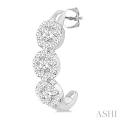 7/8 Ctw Lovebright Round Cut Diamond Half Hoop Earring in 14K White Gold