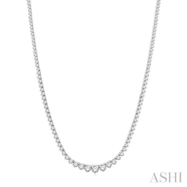 7 Ctw Riviera Round Cut Diamond Necklace in 14K White Gold