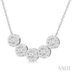 1/2 Ctw 5-Stone Circular Mount Lovebright Round Cut Diamond Necklace in 14K White Gold