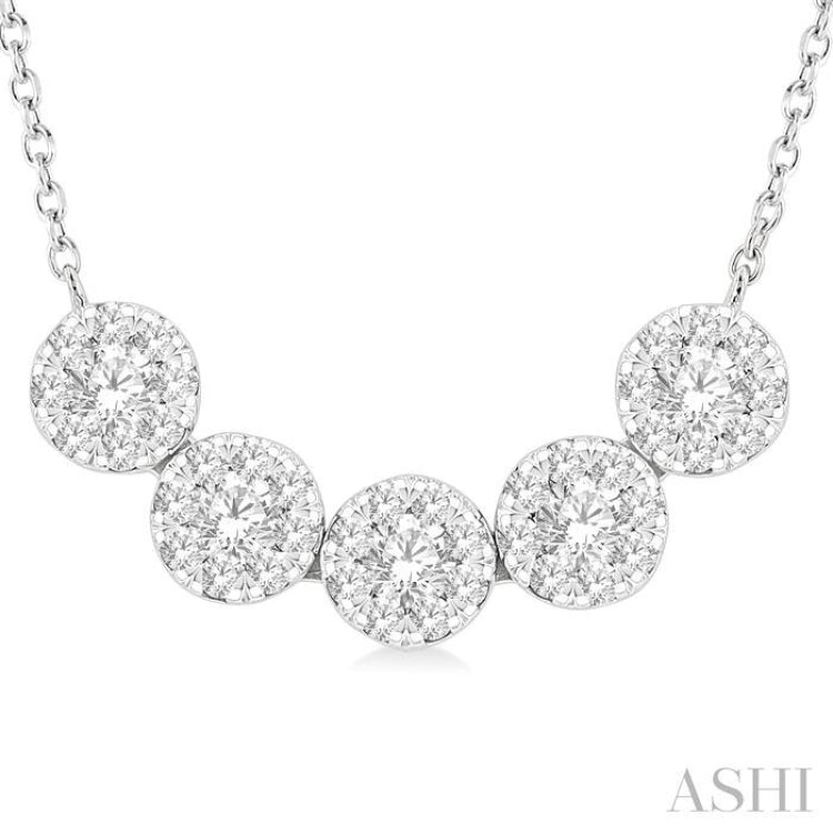 1/2 Ctw 5-Stone Circular Mount Lovebright Round Cut Diamond Necklace in 14K White Gold