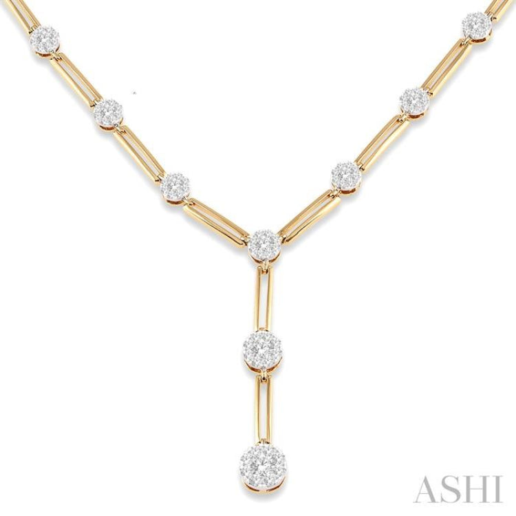 2 Ctw Lovebright Round Cut Diamond Elongated Link Necklace in 14K Yellow and White Gold