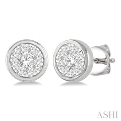 1/3 Ctw Medallion Lovebright Round Cut Diamond Bezel Stud Earring in 14K White Gold