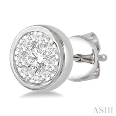 1/3 Ctw Medallion Lovebright Round Cut Diamond Bezel Stud Earring in 14K White Gold