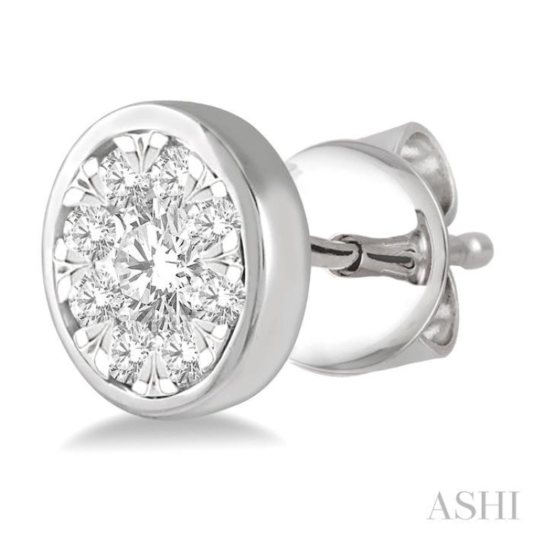 1/2 Ctw Medallion Lovebright Round Cut Diamond Bezel Stud Earring in 14K White Gold
