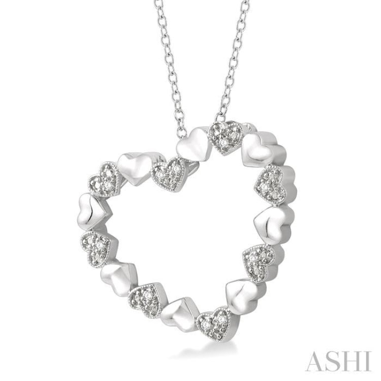 1/20 Ctw Puffed Heart Plain and Single Cut Diamond Fashion Pendant With Chain in Sterling Silver