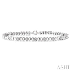1/6 Ctw Puffed Heart Plain and Single Cut Diamond Fashion Bracelet in Sterling Silver