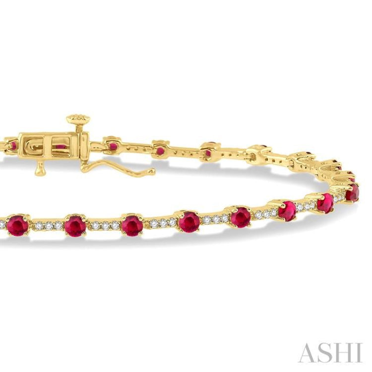 2.5 MM Round Cut Ruby and 1/2 Ctw Round Cut Diamond Precious Bracelet in 10K Yellow Gold