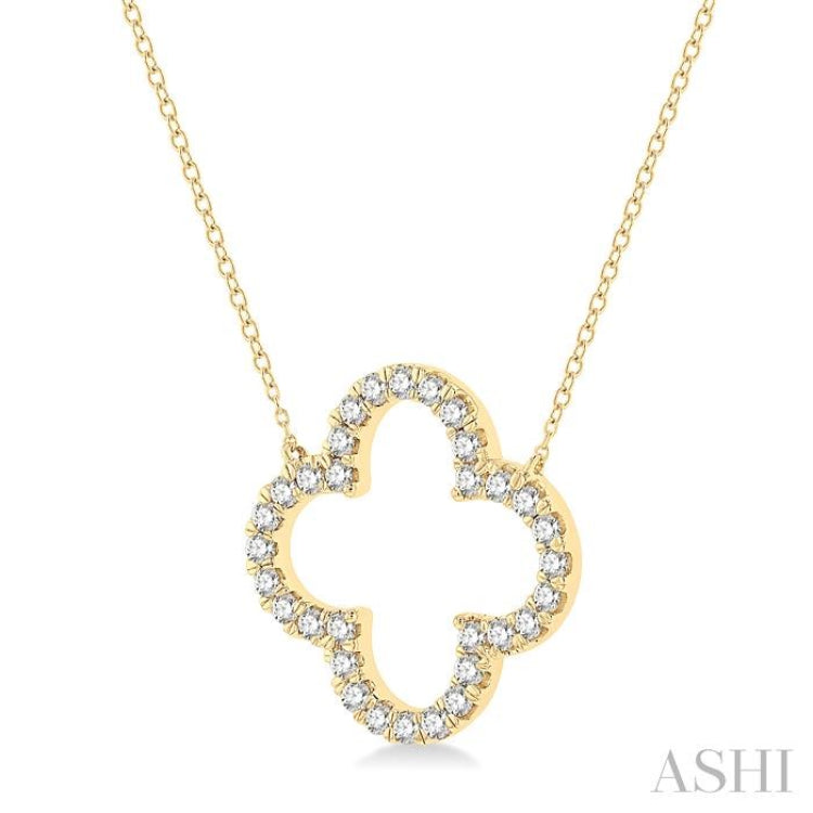 1 Ctw Clover Round Cut Diamond Pendant With Chain in 14K Yellow Gold