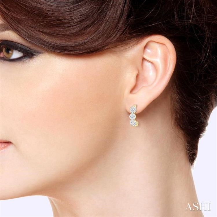 3/8 Ctw Lovebright Round Cut Diamond Half Hoop Earrings in 14K Yellow and White Gold