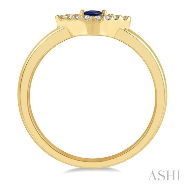2.60 MM Round Shape Sapphire and 1/10 Ctw Evil Eye Petite Round Cut Diamond Precious Ring in 14K Yellow Gold