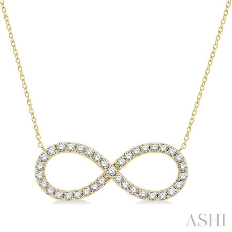 1 Ctw Round Cut Diamond Infinity Pendant With Chain in 14K Yellow Gold
