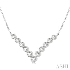 1 Ctw Chevron Round Cut Diamond Necklace in 14K White Gold