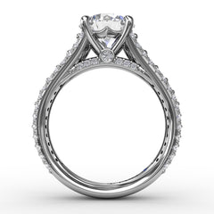Classic Round Diamond Solitaire Engagement Ring With Triple-Row Diamond Shank