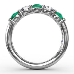 Chunky Emerald and Diamond Shared Prong Anniversary Band