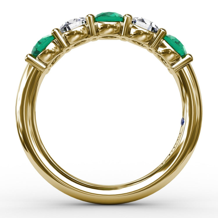 Chunky Emerald and Diamond Shared Prong Anniversary Band