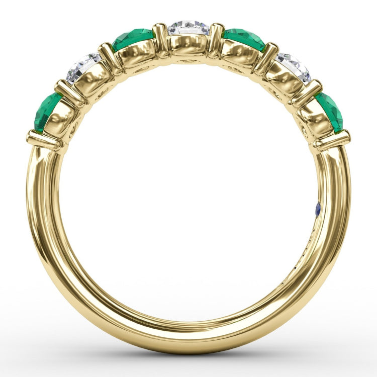 Emerald and Diamond Shared Prong Anniversary Band