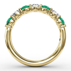 Emerald and Diamond Shared Prong Anniversary Band