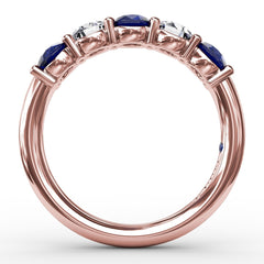 Chunky Sapphire and Diamond Shared Prong Anniversary Band